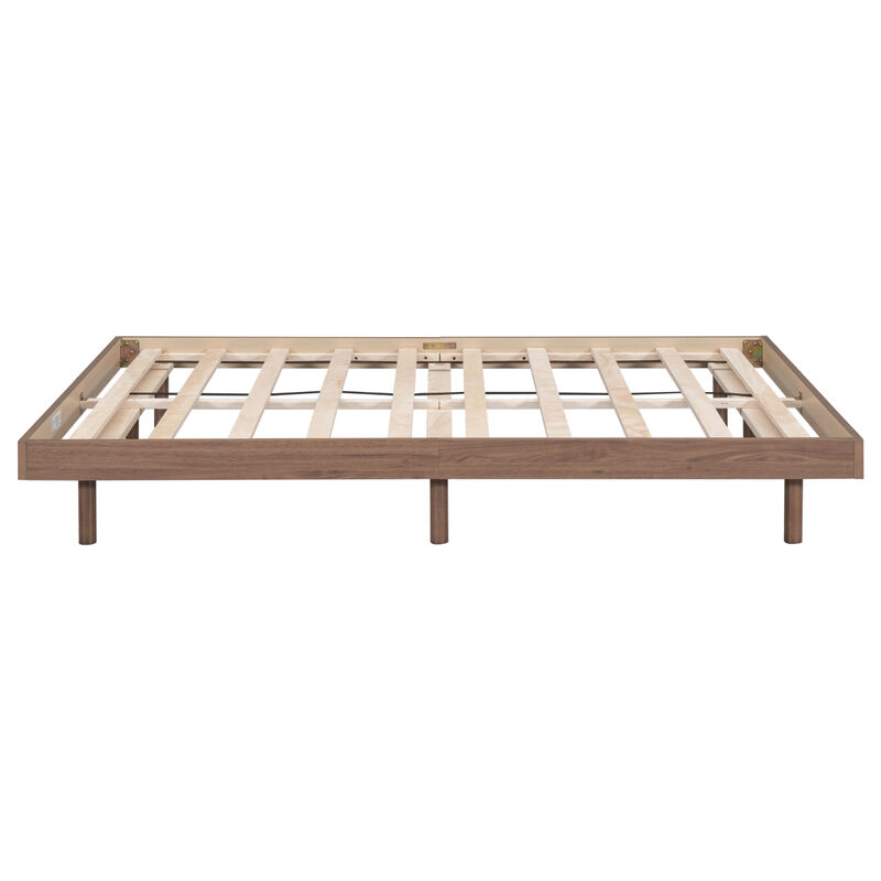 Modern Design Full Floating Platform Bed Frame For Walnut Color