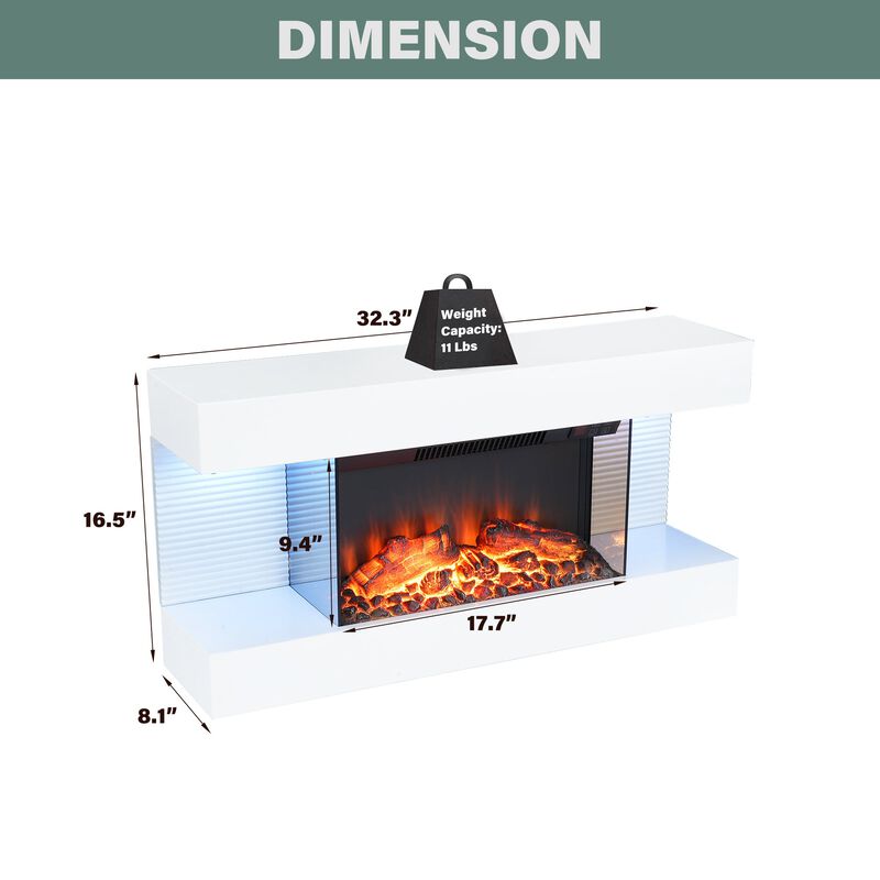 MONDAWE Stylish Electric Fireplace Integrated 3-Sided Fireplace with 32" Suspended LED Light Mantel with Remote Control