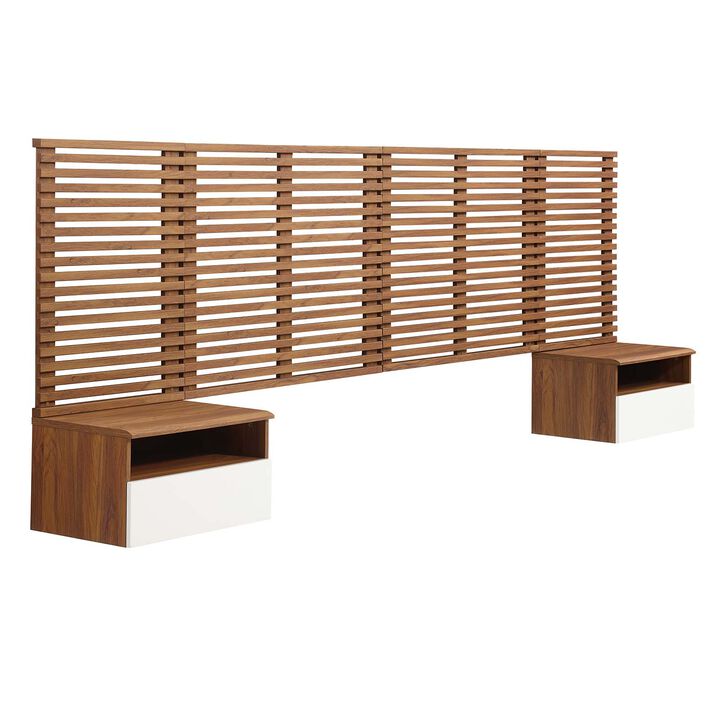 Modway - Render Wall Mount King Headboard and Modern Nightstands Walnut