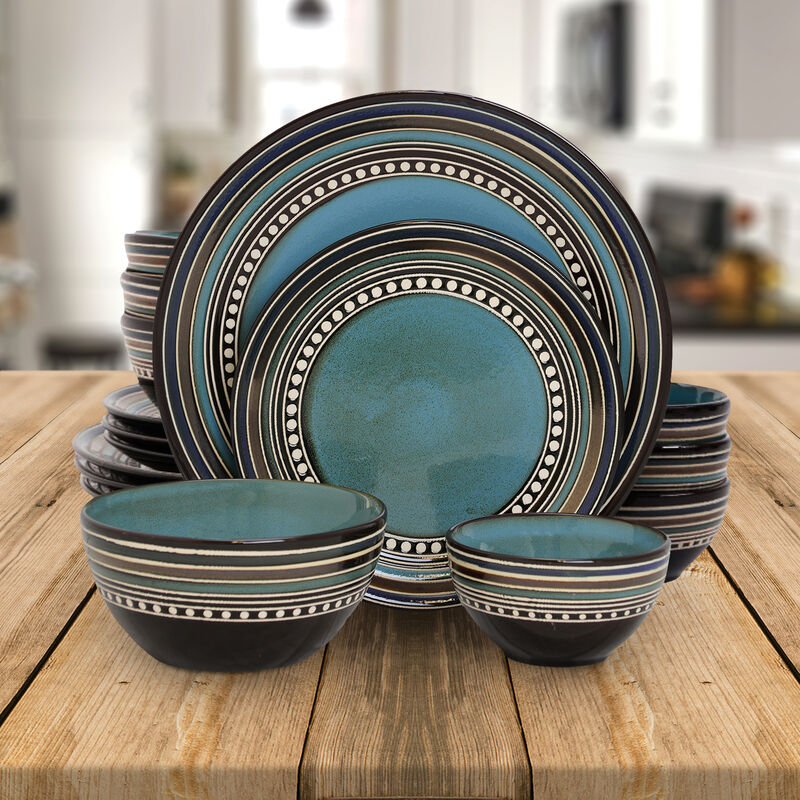 Gibson Elite CafÃ© Versailles 16 Piece Double Bowl Dinnerware Set - Blue