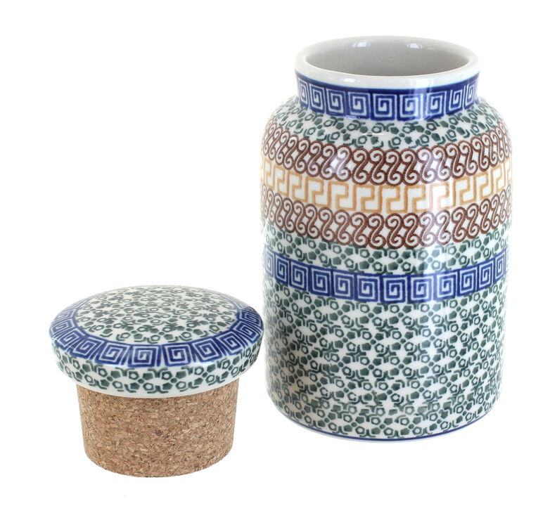 Blue Rose Polish Pottery Herb Garden Canister with Cork Top
