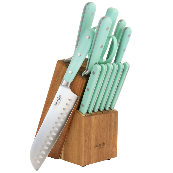 Martha Stewart Stainless Steel 14 Piece Cutlery and Knife Block Set in Mint