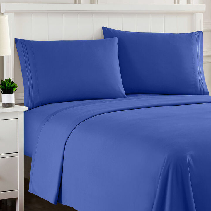 5 Piece Sheet Set, Ultra Soft 1800 Series Collection - Split King, Royal Blue