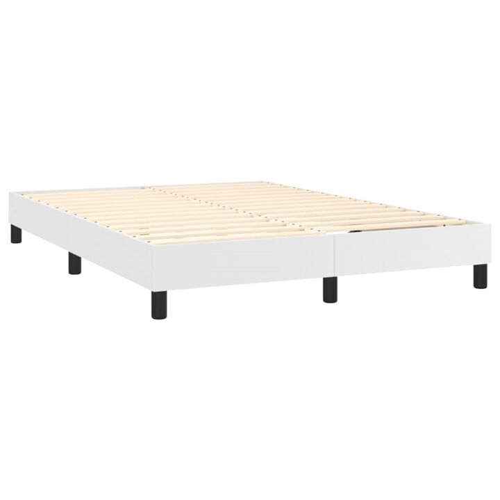 vidaXL Queen-Size Box Spring Bed Frame in White Faux Leather - Modern and Sturdy Bed Frame Suitable for Queen Mattress