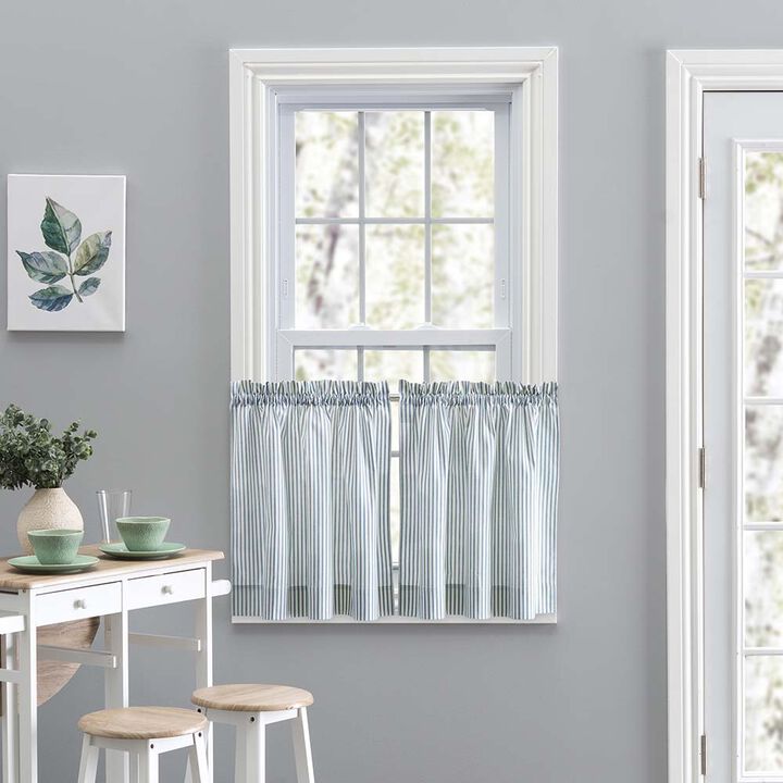 Ellis Curtain Plaza Classic Ticking Stripe Printed on Natural Ground 1.5" Rod Pocket Tailored Tiers