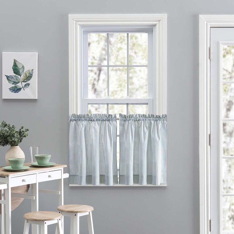 Ellis Curtain Plaza Classic Ticking Stripe Printed on Natural Ground 1.5" Rod Pocket Tailored Tiers