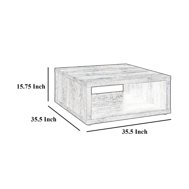Rizz Coffee Table, Square Cube Design Open Shelf, 36 Inch Light Brown - Benzara