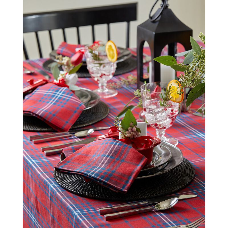 Solino Home Christmas Napkins Set of 4 - 100% Pure Linen Red and Navy Tartan Plaid Napkins 20 x 20 Inch