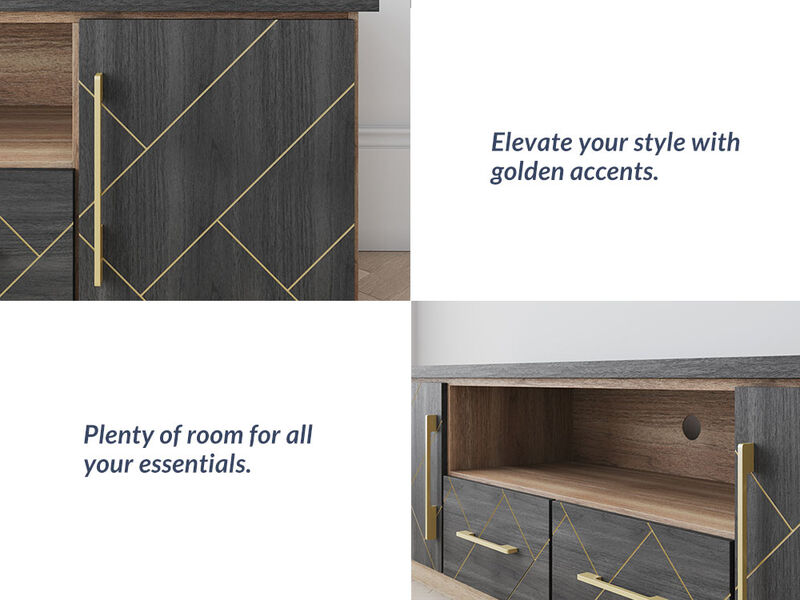 BELLEZE 70 Inch Modern TV Stands for Living room, Entertainment Center With Storage, Media Console Table with 2 Drawers and Open Shelves for Living Room, Bedroom (Espresso Black)