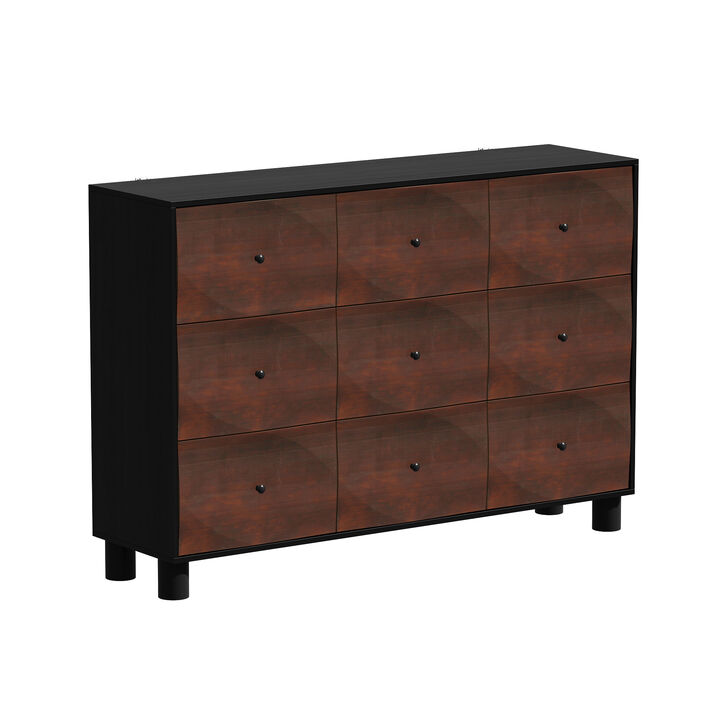 FUFU&GAGA Modern Dark Brown 9-Drawer Buffet Cabinet, Stylish Storage for Dining Room or Kitchen (59"W x 40.6"H x 15.2"D), Dark Brown