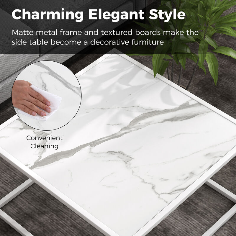 Modern Square Coffee Table with Faux Marble Tabletop