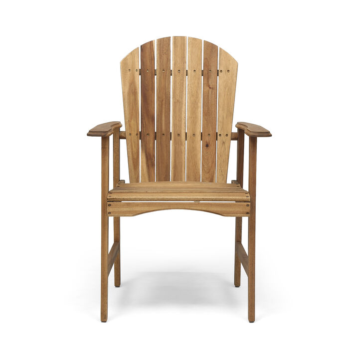 Pima Outdoor Dining Chair Set of 2, H Frame, Adirondack Brown Acacia Wood - Benzara