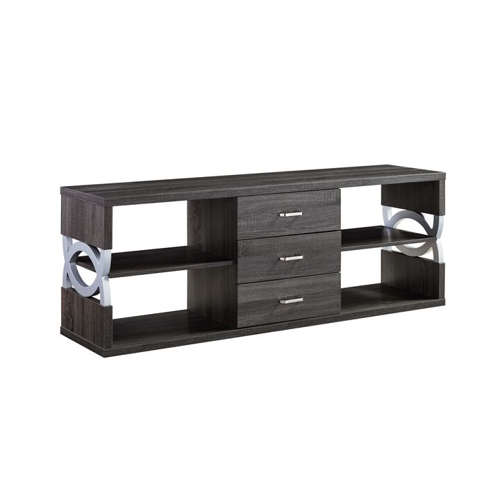 Distressed Grey & Silver TV Stand wuth 3 Drawers and 4 Shelves