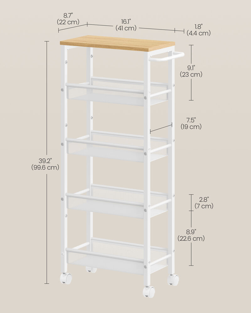 5-Tier Rolling Utility Cart with Handle - Sturdy Metal Frame for Versatile Storage