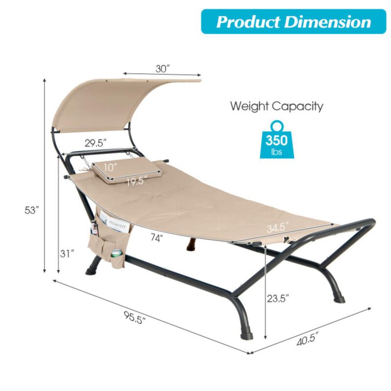 Hivvago Patio Hanging Chaise Lounge Chair with Canopy Cushion Pillow and Storage Bag