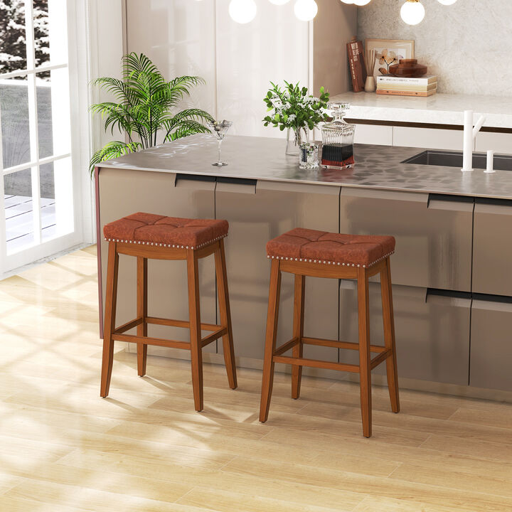 Set of 2 Upholstered PU Leather Bar Stools with Saddle Seat