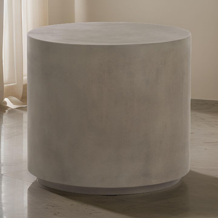 20 Inch Side End Table, Fiber Reinforced Gray Concrete, Modern Round  - Benzara