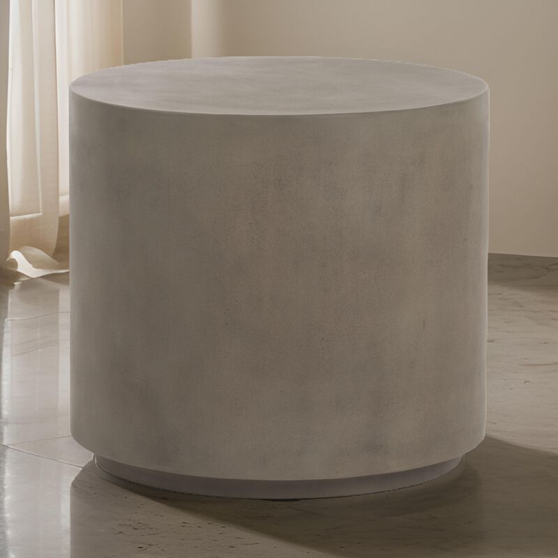 20 Inch Side End Table, Fiber Reinforced Gray Concrete, Modern Round  - Benzara