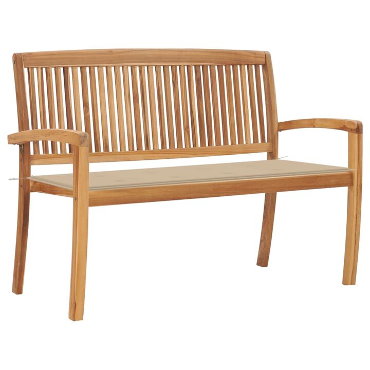 vidaXL Stacking Garden Bench with Cushion 50.6" Solid Teak Wood
