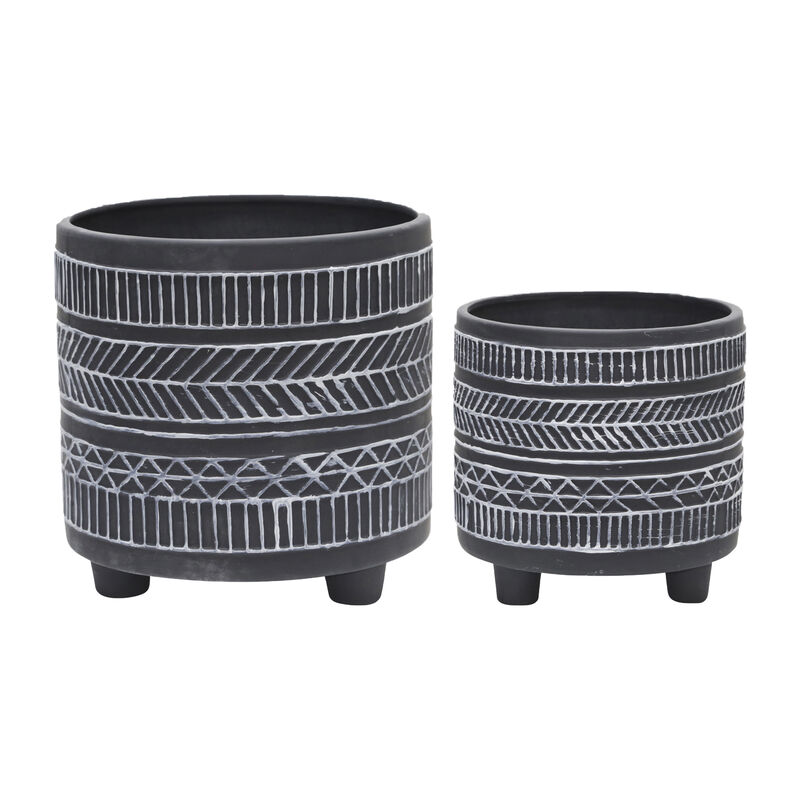 Tribal Look Footed Planter Blk