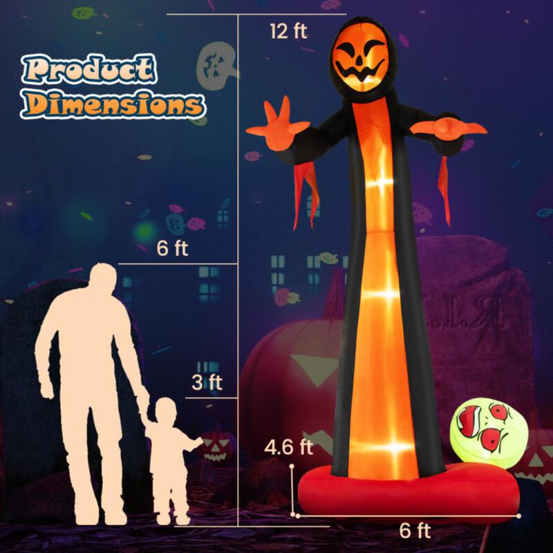 Hivvago 12 Feet Inflatable Grim Reaper Ghost with Built-in LED Lights and Scary Skull