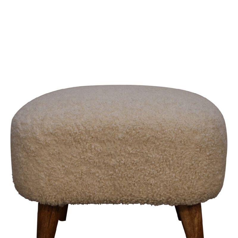 Boucle Cream  Solid Wood Upholestry Square Footstool
