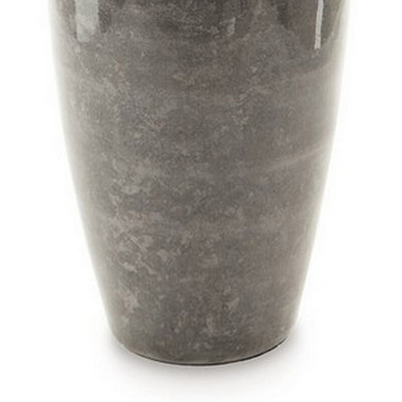 Rock 16 Inch Vintage Flower Vase, Home Decor, Antique Gray Metal Finish - Benzara