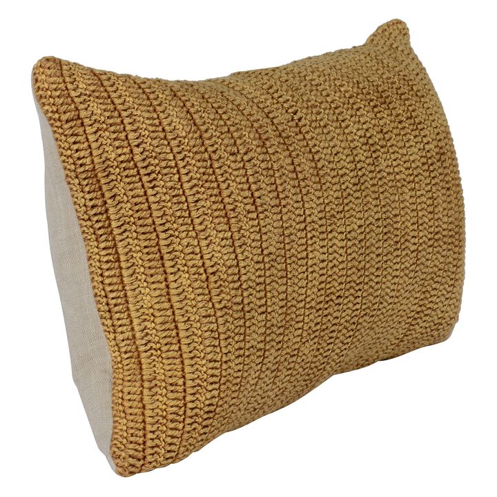 Rosie 14 x 26 Lumbar Accent Throw Pillow, Hand Knitted Designs, Brown Linen-Benzara