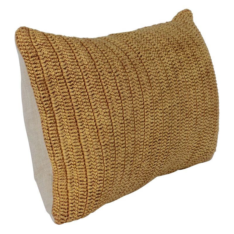 Rosie 14 x 26 Lumbar Accent Throw Pillow, Hand Knitted Designs, Brown Linen-Benzara