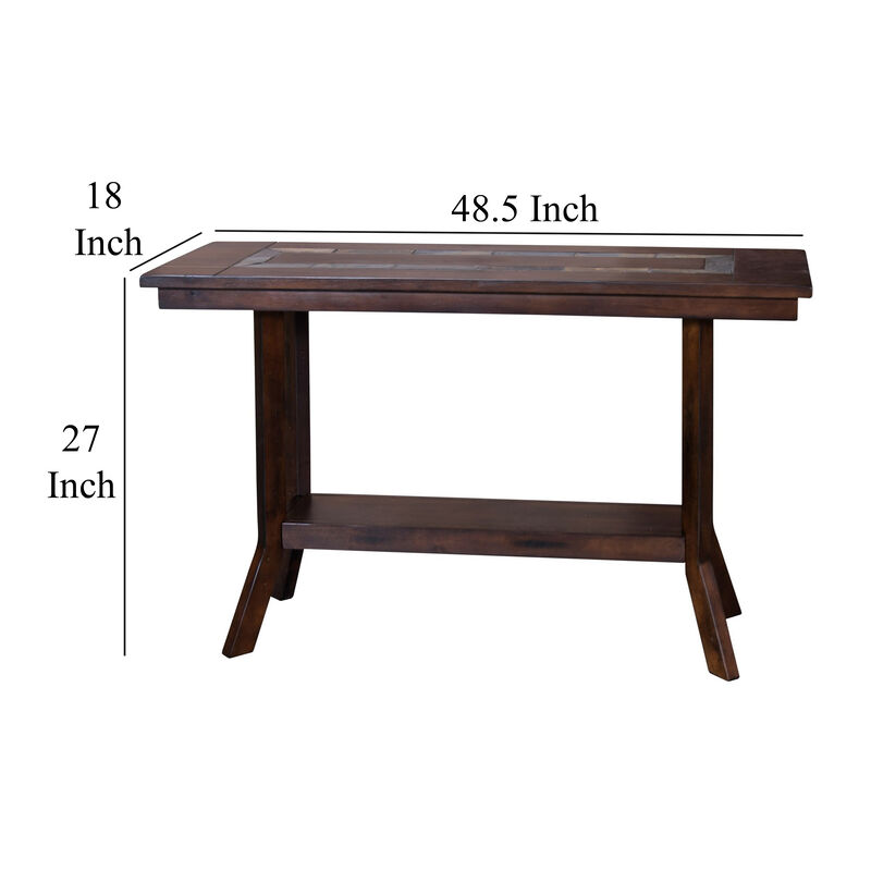 Odel Sofa Table, 1 Shelf, Dark Brown Mahogany, Rectangular 49 Inch - Benzara