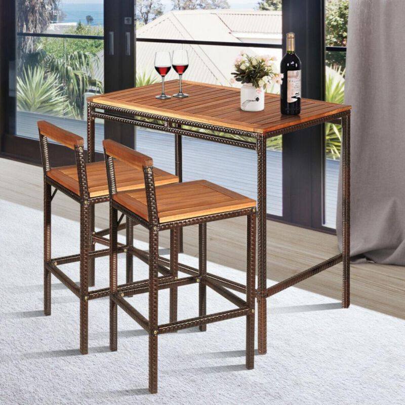 Hivvago 3 Pieces Patio Rattan Wicker Bar Dining Furniture Set
