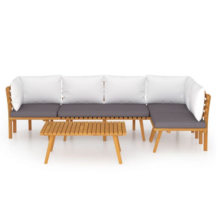 Roma 5pc Modular Outdoor Sofa and Table Set, Solid Wood, Gray, White - Benzara