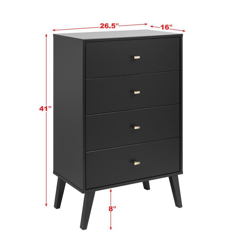 Prepac Milo Mid Century Modern  4-drawer Chest, Black