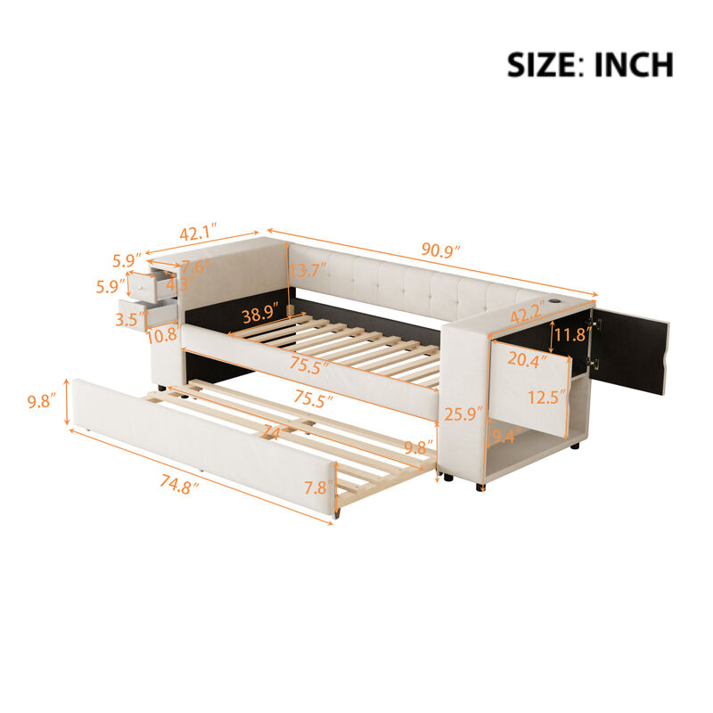 Merax Upholstered Bed with Trundle and USB Charging Ports
