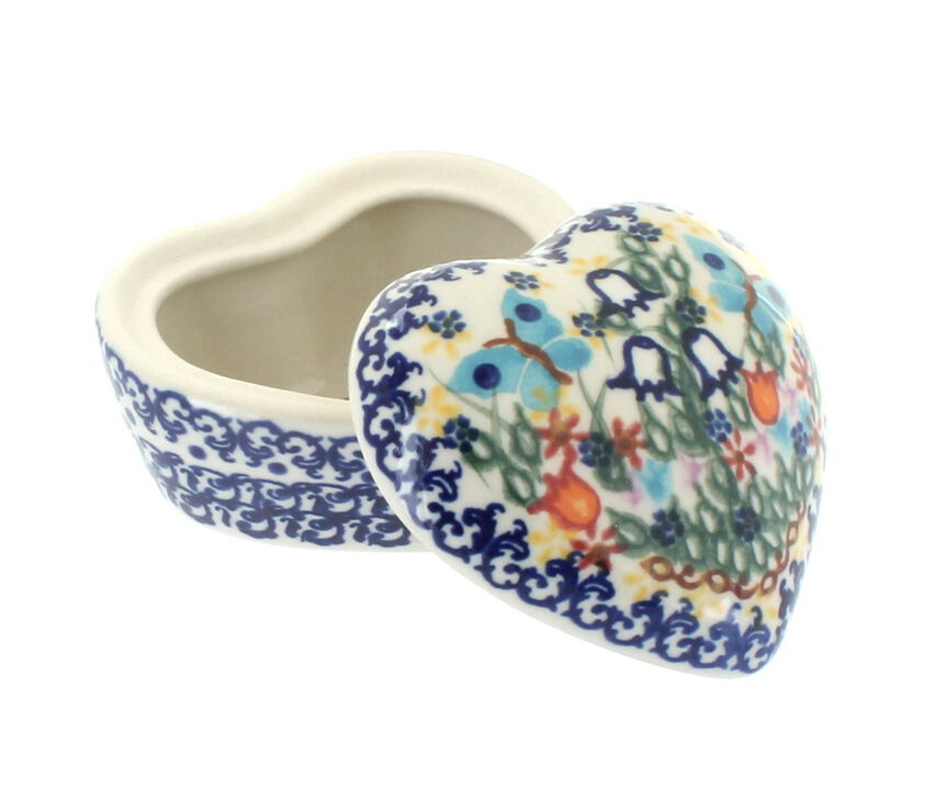 Blue Rose Polish Pottery Butterfly Small Heart Box