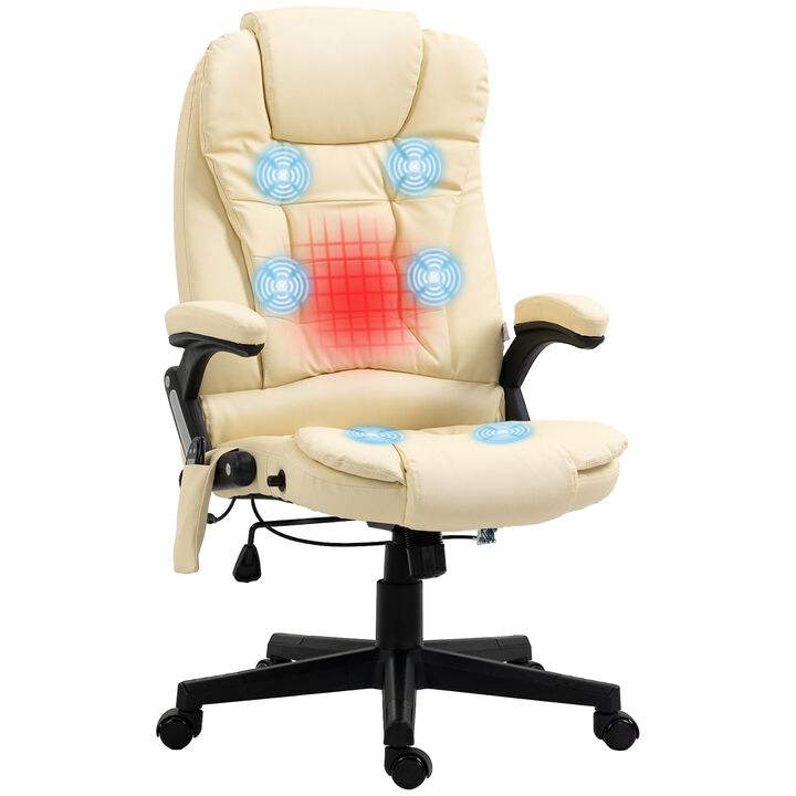 Beige Heated Massage Recliner: 6 Vibration Modes, Ergonomic