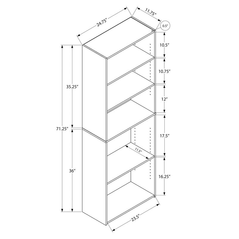 Monarch Specialties I 7469 Bookshelf, Bookcase, 6 Tier, 72"H, Office, Bedroom, Laminate, Grey, Transitional