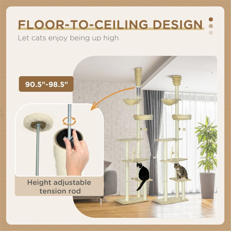 Cat Tree Climbing Tower with Scratching Poles and Cozy Perches for Active Cats