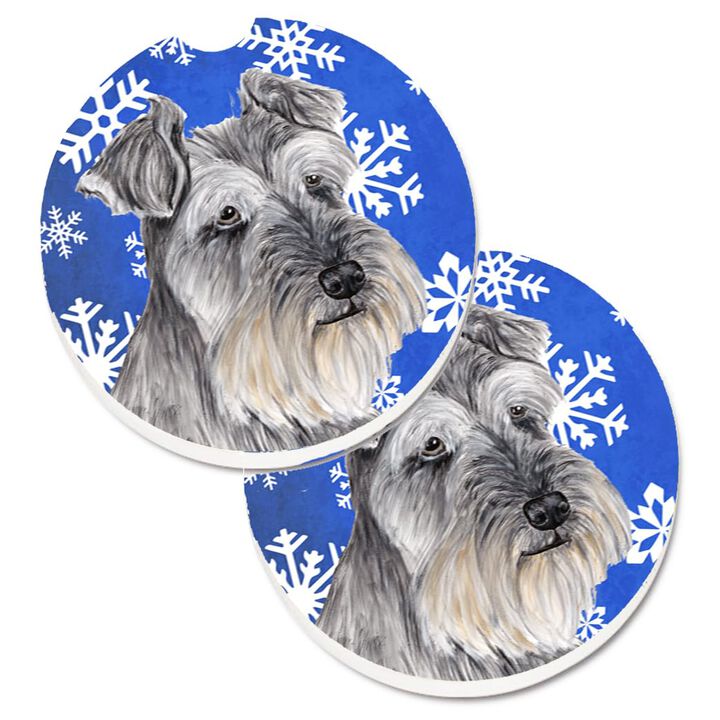 Caroline's Treasures Schnauzer Winter Snowflakes Holiday Set of 2 Cup Holder Car Coasters SC9393CARC, 2.56, Multicolor