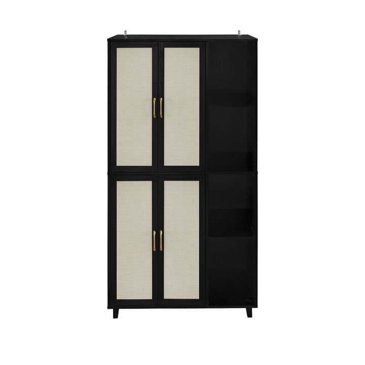 MONDAWE 4 Door Cabinet with 4 Adjustable Inner Shelves, Tall Engineered Rattan Storage Cabinet