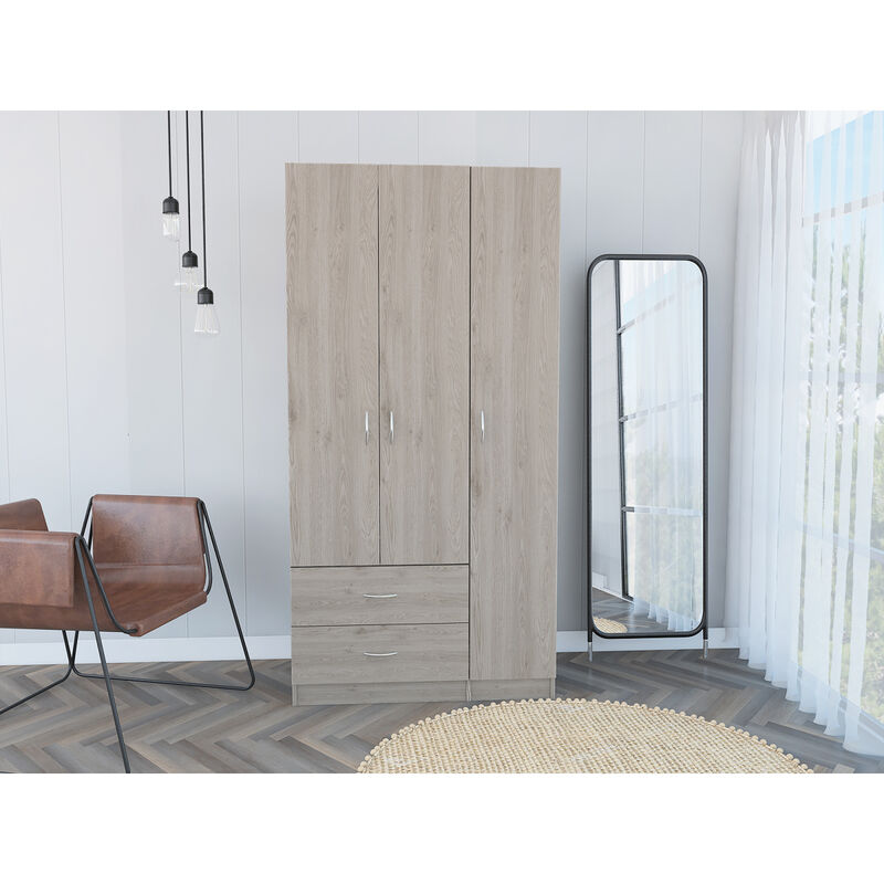 Rowaton 2-Drawer 3-Door Armoire Light Gray