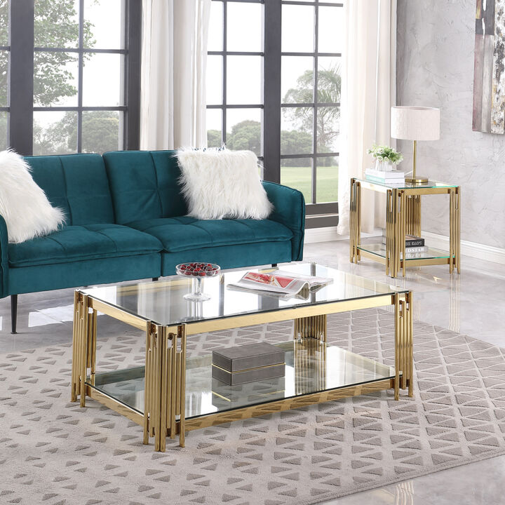 Golden Stainless Steel Double Layer Coffee Table