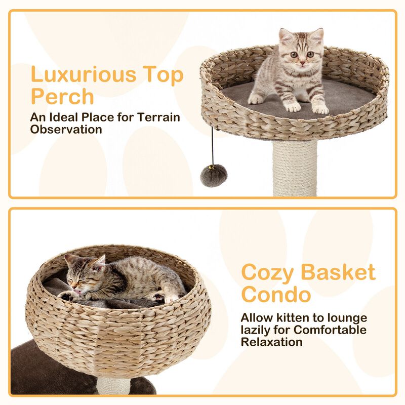 41 Inch Rattan Cat Tree with Napping Perch-Beige