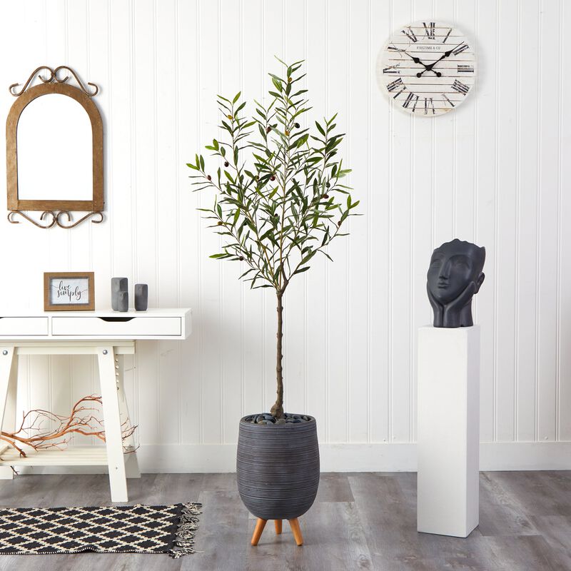Hivvago 70 Inches Olive Artificial Tree in Gray Planter with Stand
