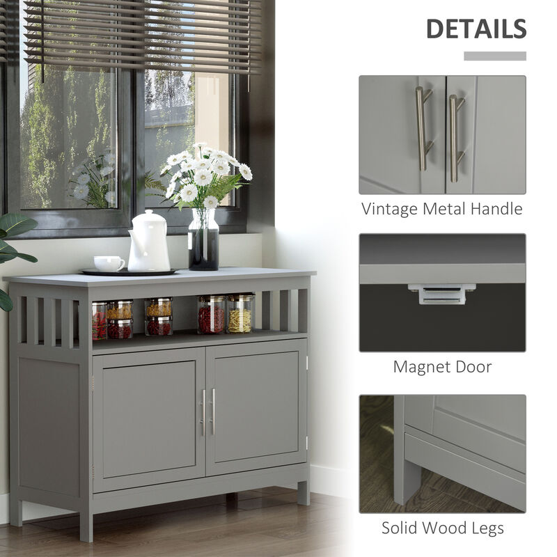 HOMCOM Sideboard Buffet Cabinet, Modern Kitchen Cabinet, Coffee Bar Cabinet with 2-Level Shelf and Open Compartment, Grey