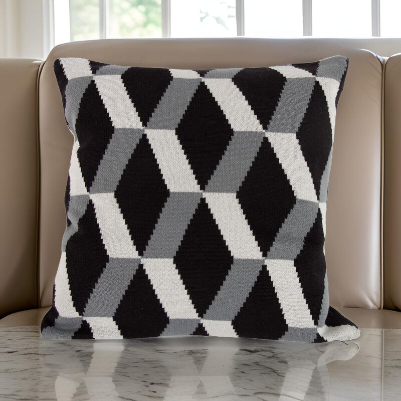20 x 20 Inch Cashmere Pillow with Zig Zag Pattern, Black and Gray-Benzara