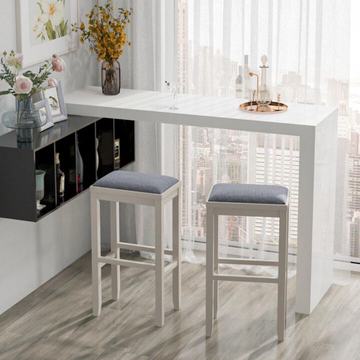 Hivvago 2 Pieces 31 Inch Upholstered Bar Stool Set with Solid Rubber Wood Frame and Footres