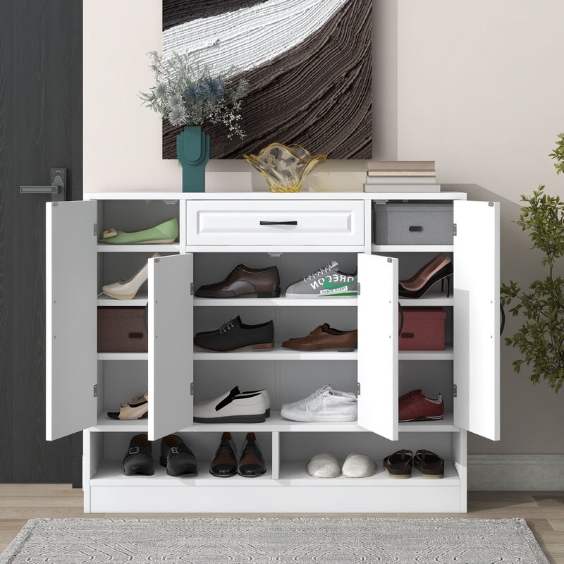 Modern White Shoe Cabinet with Adjustable Shelves