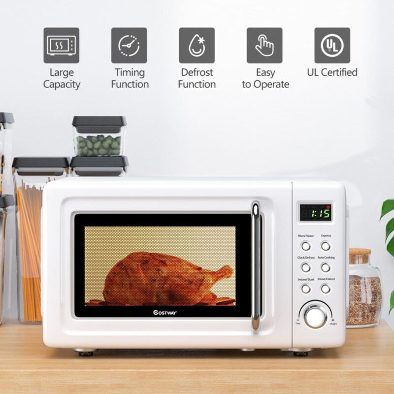 Costway 700W Retro Countertop Microwave Oven with 5 Micro Power and Auto Cooking Function