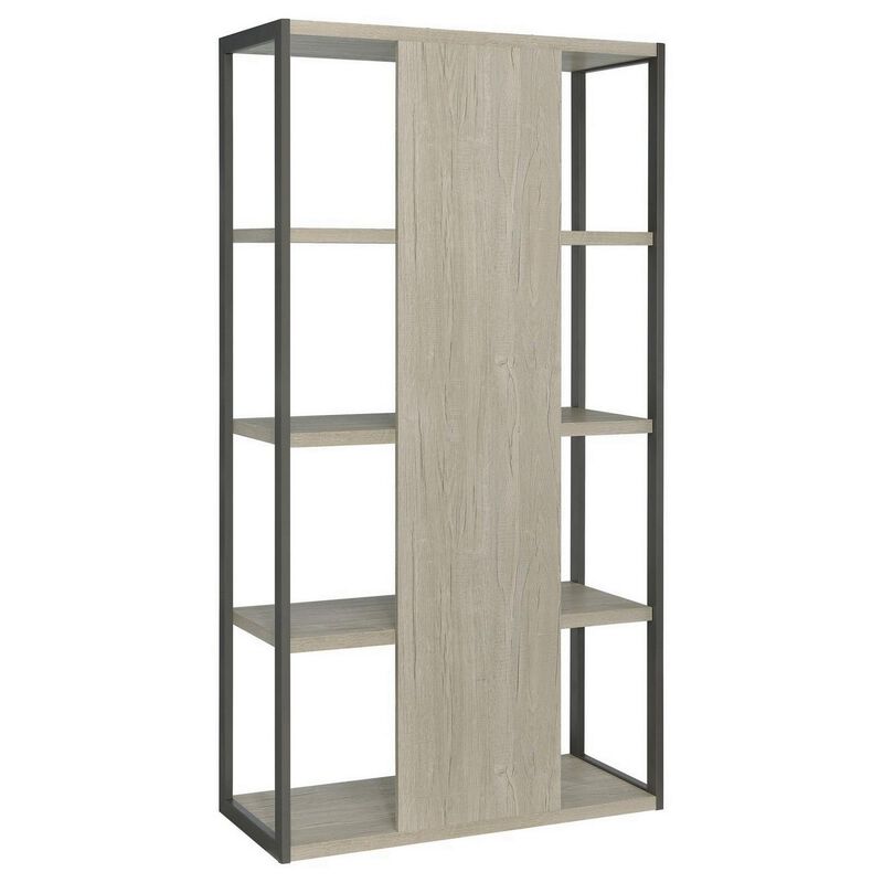 Dela 72 Inch Freestanding Bookcase, 4 Wooden Shelves, Whitewashed Gray-Benzara